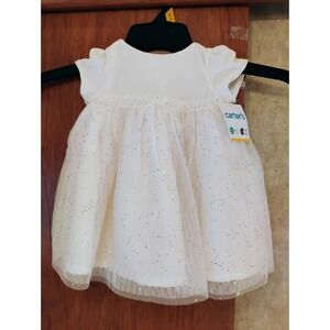 Baby Girls Carters Short Sleeve Off White Sparkly Tulle Mesh Dress -6 M Bloomers